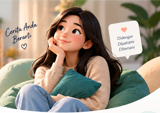 Ilustrasi hangat ruang aman untuk berbagi cerita